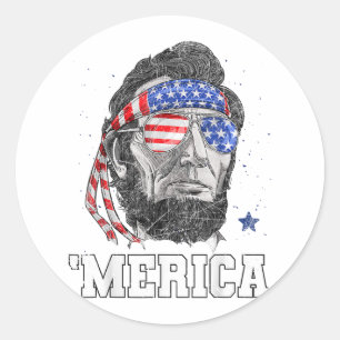 Lincoln 4th Of July Merica Men Women American Flag Classic Round Sticker