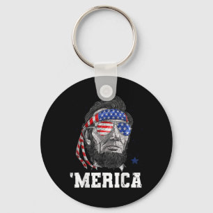 Lincoln 4th Of July Merica Men Women American Flag Key Ring