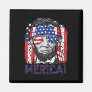 Lincoln 4th Of July Merica Men Women American Flag Magnet