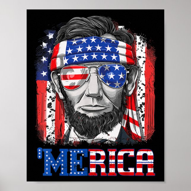 Lincoln 4th Of July Merica Men Women American Flag Poster (Front)