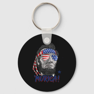 Lincoln 4th Of July Murica Men Women American Flag Key Ring