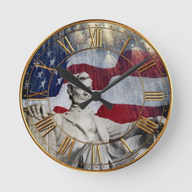 Lincoln and Fireworks Round Clock (Front)