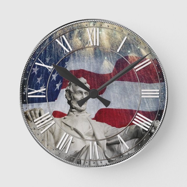 Lincoln and Fireworks Round Clock (Front)