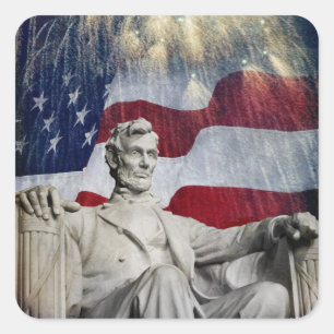 Lincoln and Fireworks Square Sticker