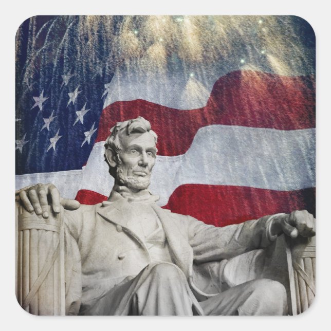 Lincoln and Fireworks Square Sticker (Front)
