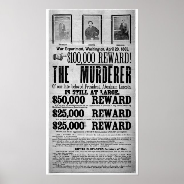 Lincoln Assassination Wanted Poster (Front)