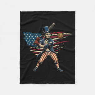 Lincoln Baseball USA Flag 4th of July Patriotic Fleece Blanket