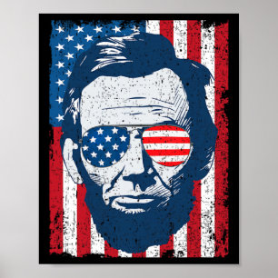 Lincoln Beard Sungles & American Flag 4th Of J Poster