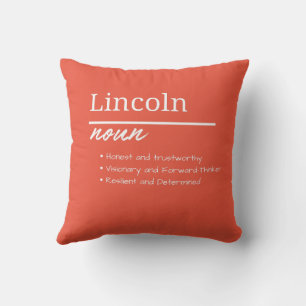 Lincoln, Boy Personalised Name Definition Cushion