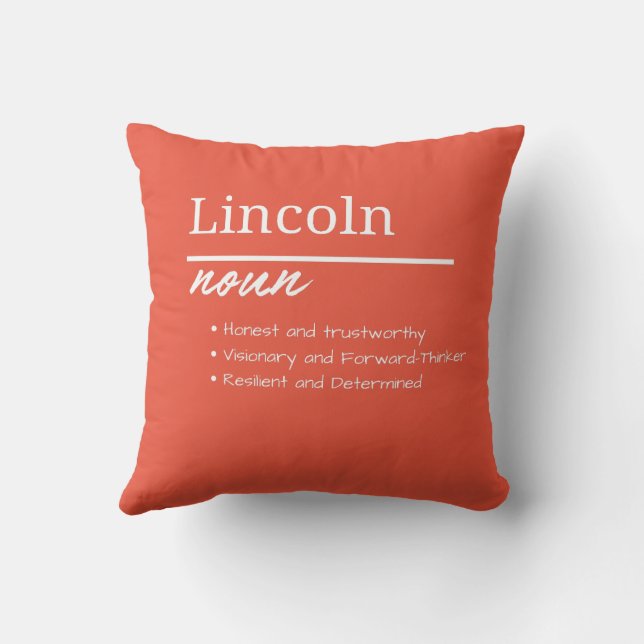 Lincoln, Boy Personalised Name Definition Cushion (Back)