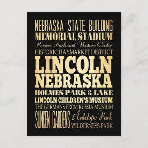 Lincoln City of Nebraska Typography Art Postcard
