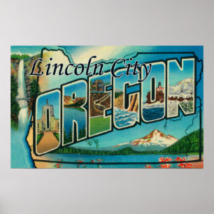 Lincoln City, Oregon - Large Letter Scenes Poster