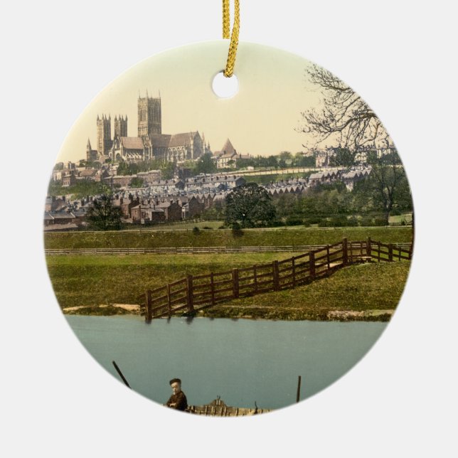 Lincoln City View, Lincolnshire, England Ceramic Tree Decoration (Front)