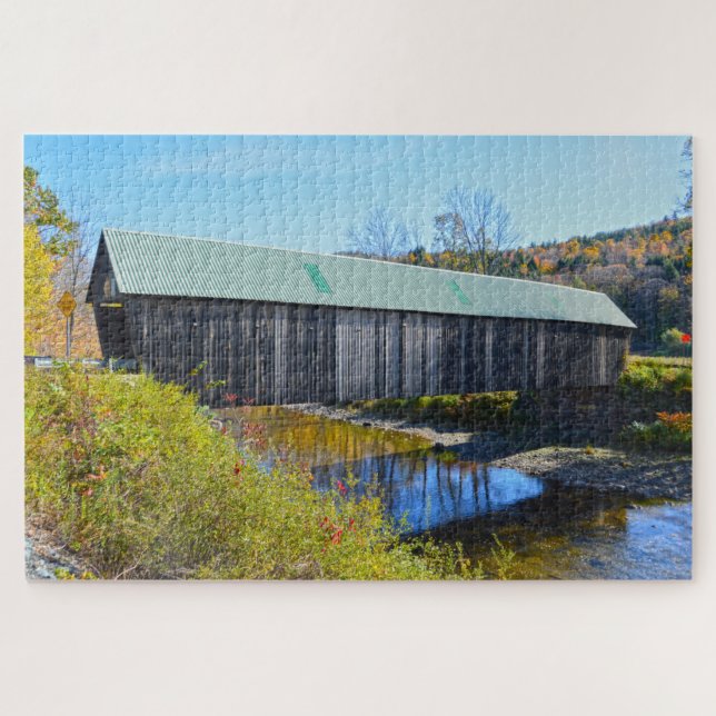 Lincoln Covered Bridge, Autumn, Woodstock, Vermont Jigsaw Puzzle (Horizontal)