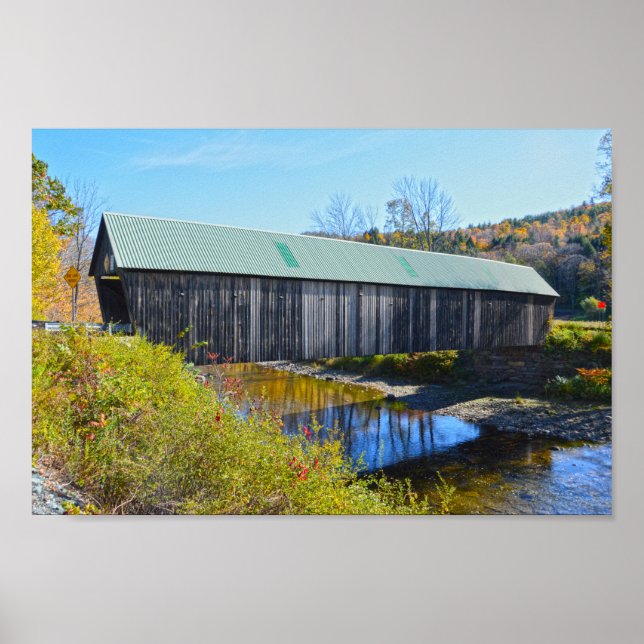 Lincoln Covered Bridge, Autumn, Woodstock, Vermont Poster (Front)