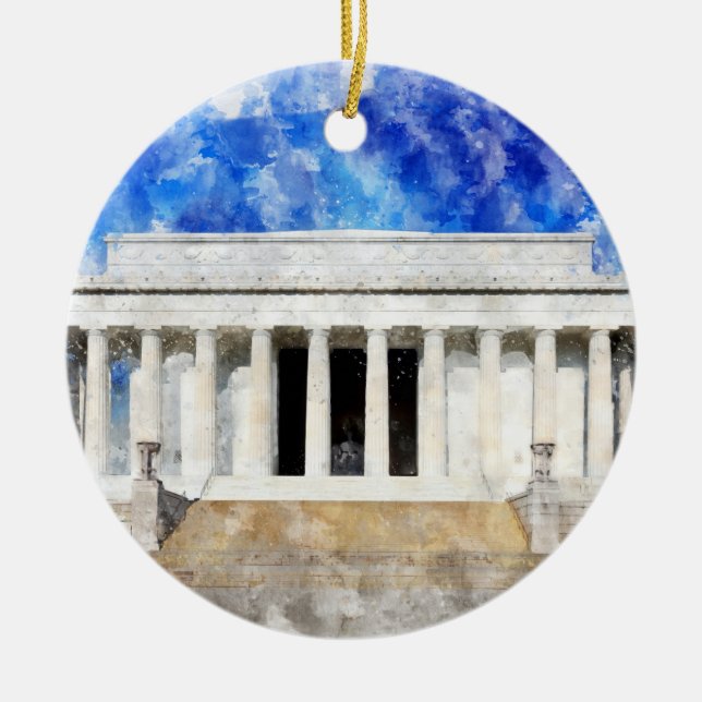 Lincoln Memorial facade in watercolor Ceramic Ornament (Front)