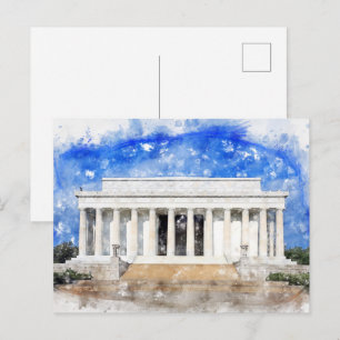 Lincoln Memorial facade in watercolor Postcard