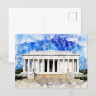 Lincoln Memorial facade in watercolor Postcard