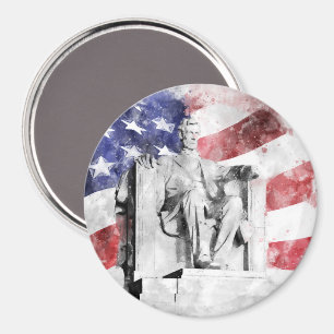 Lincoln Memorial watercolor with American flag Magnet