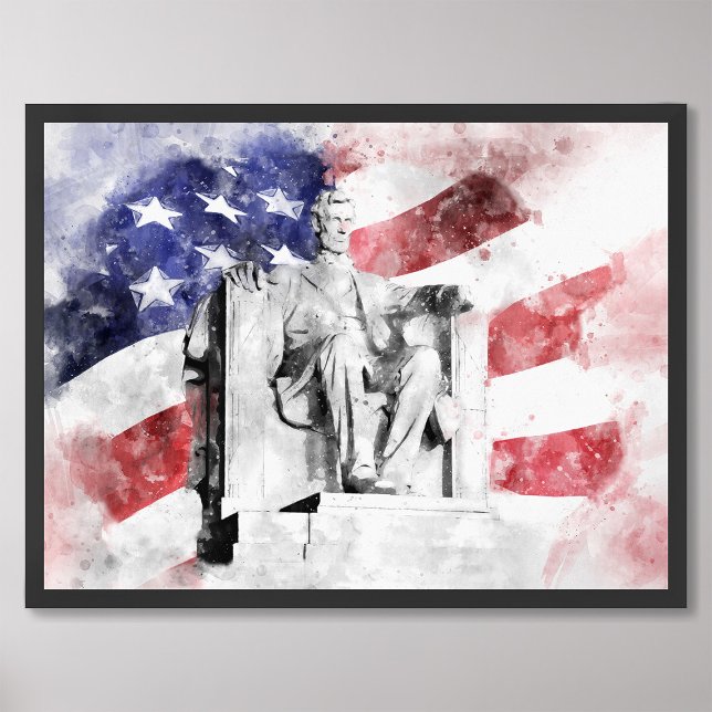 Lincoln Memorial watercolor with American flag Photo Print (Creator Uploaded)