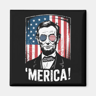Lincoln Merica 4th Of July American Flag Vintage Magnet