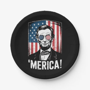 Lincoln Merica 4th Of July American Flag Vintage Paper Plate