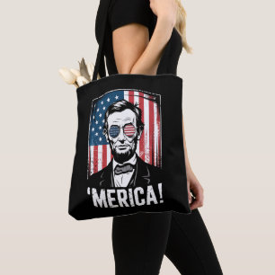 Lincoln Merica 4th Of July American Flag Vintage Tote Bag