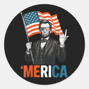 Lincoln Merica Rock Funny 4th Of July American Classic Round Sticker