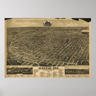 Lincoln Nebraska 1889 Antique Panoramic Map Poster