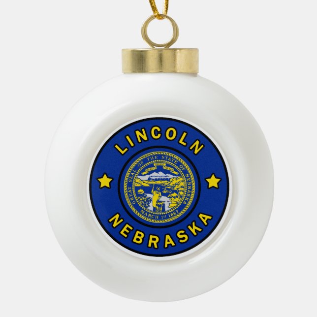 Lincoln Nebraska Ceramic Ball Christmas Ornament (Front)