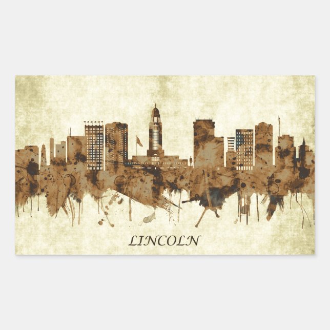 Lincoln Nebraska Cityscape Rectangular Sticker (Front)
