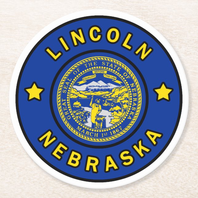 Lincoln Nebraska Round Paper Coaster (Front)