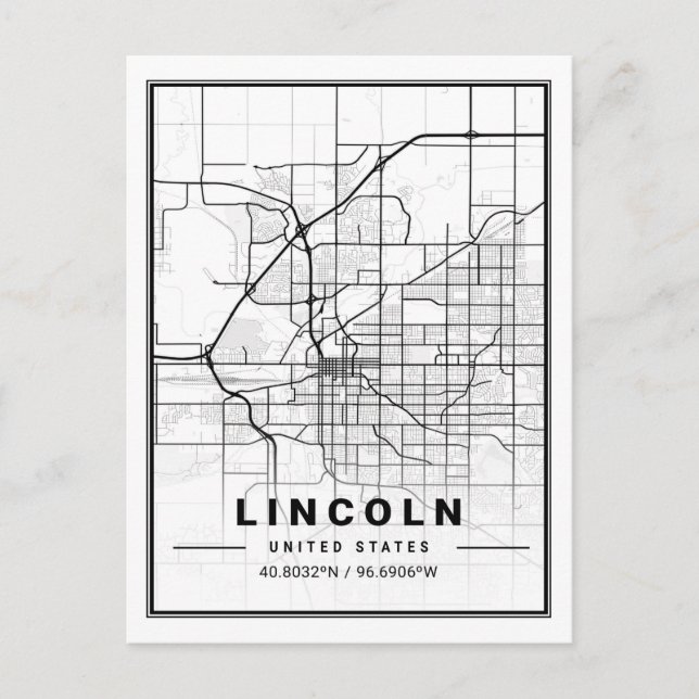 Lincoln Nebraska USA Travel City Map Postcard (Front)