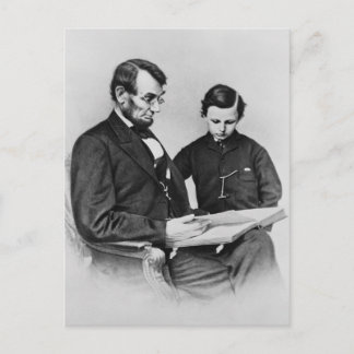 Lincoln  Postcard - reading with son Tad, 1864