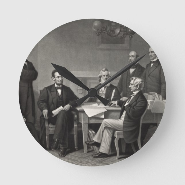 Lincoln Reading the Emancipation Proclamation Round Clock (Front)