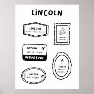 Lincoln - Travel Stamp Collection Vintage Design Poster