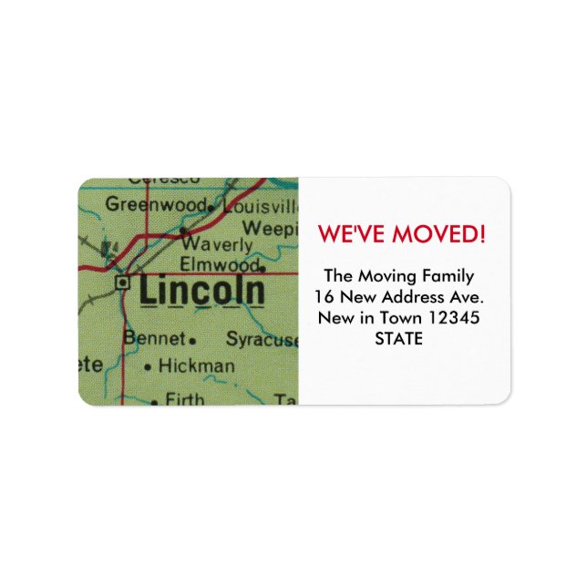 Lincoln We've Moved label (Front)