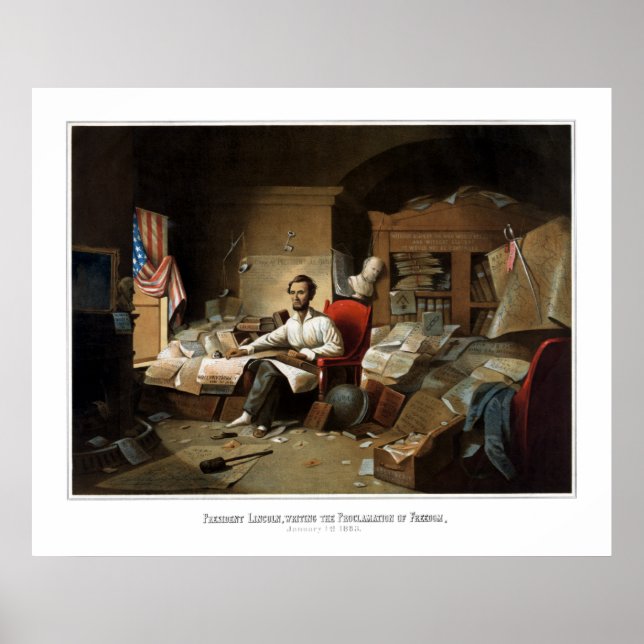 Lincoln Writing The Emancipation Proclamation Poster (Front)