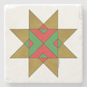 Lincolnshire Auseklis Witch Mark Red and Green Stone Coaster