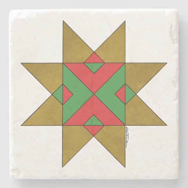 Lincolnshire Auseklis Witch Mark Red and Green Stone Coaster (Front)