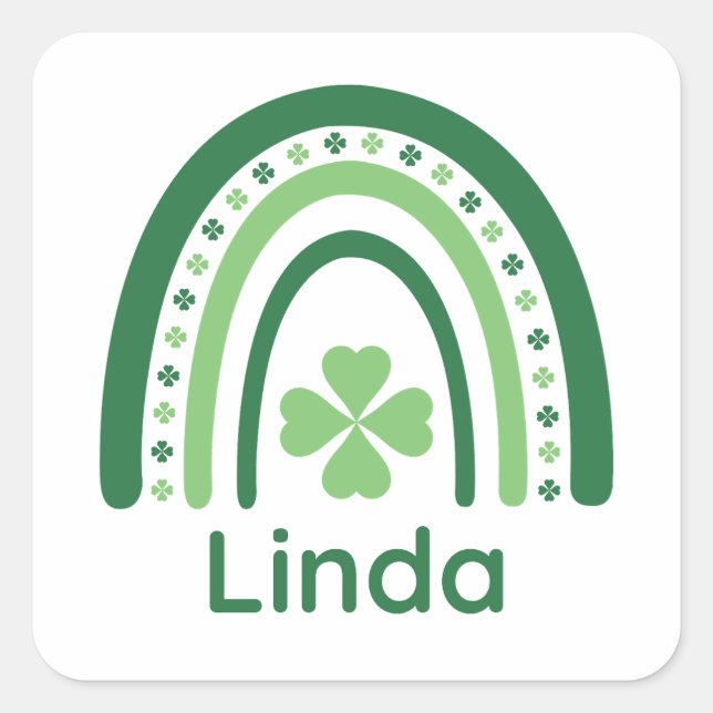 Linda Name Clover Boho Rainbow Square Sticker (Front)