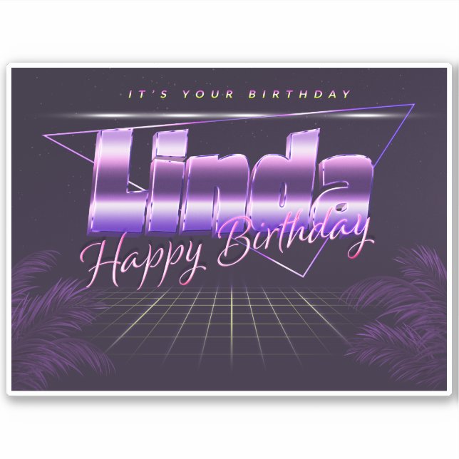 Linda Name First name lila retro Sticker Birthday (Front)