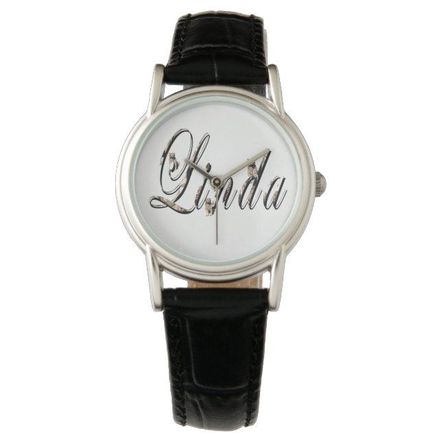 Linda, Name, Logo,Ladies Black Leather Watch. Watch (Front)