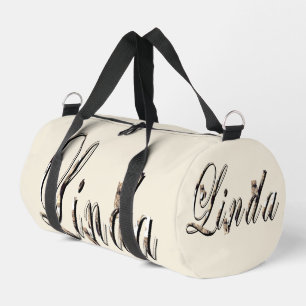 "Linda" Name Made With White Tigers, Duffle Bag