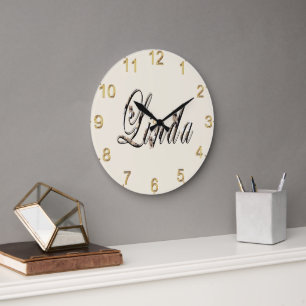 "Linda" Name Made With White Tigers, Large Clock