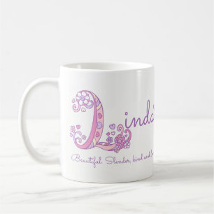 Linda name meaning heart flower L monogram mug