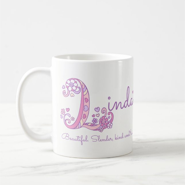 Linda name meaning heart flower L monogram mug (Left)