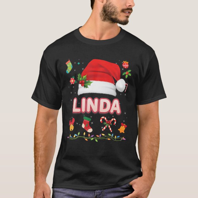 Linda Santa Claus Hat Family Merry Christmas Xmas T-Shirt (Front)
