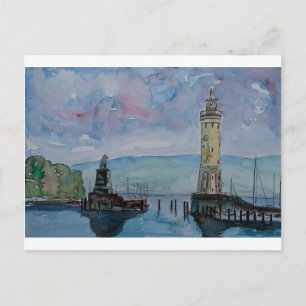 Lindau with Lion and Lighttower on Lake Constance Postcard