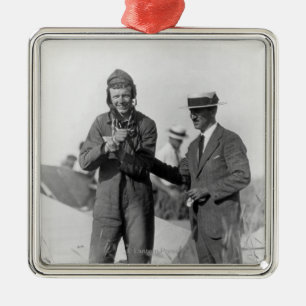Lindbergh and Wright - Wrecked Plane Metal Ornament